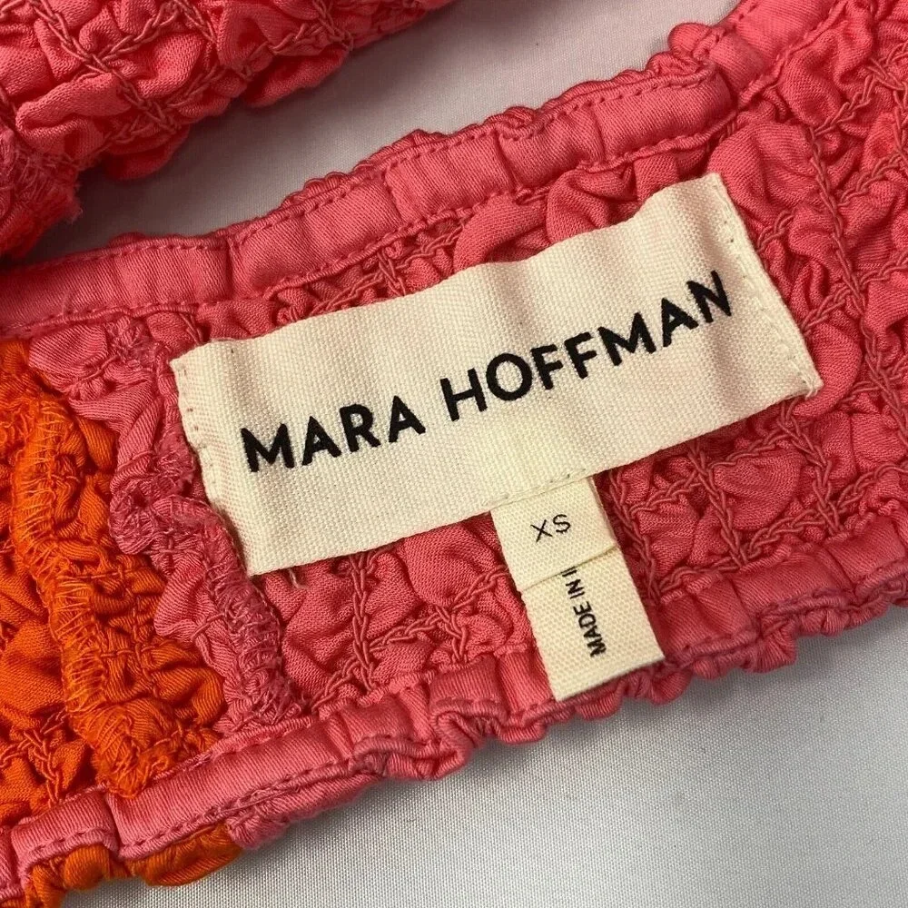 Mara Hoffman Shelly Poppy Orange Pink Popcorn Top XS - Picture 7 of 8